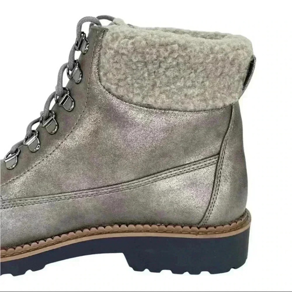 Size 8 - Esprit Candis Grey Faux Leather Faux Fur Trim Womens Ankle Boots - Picture 8 of 16